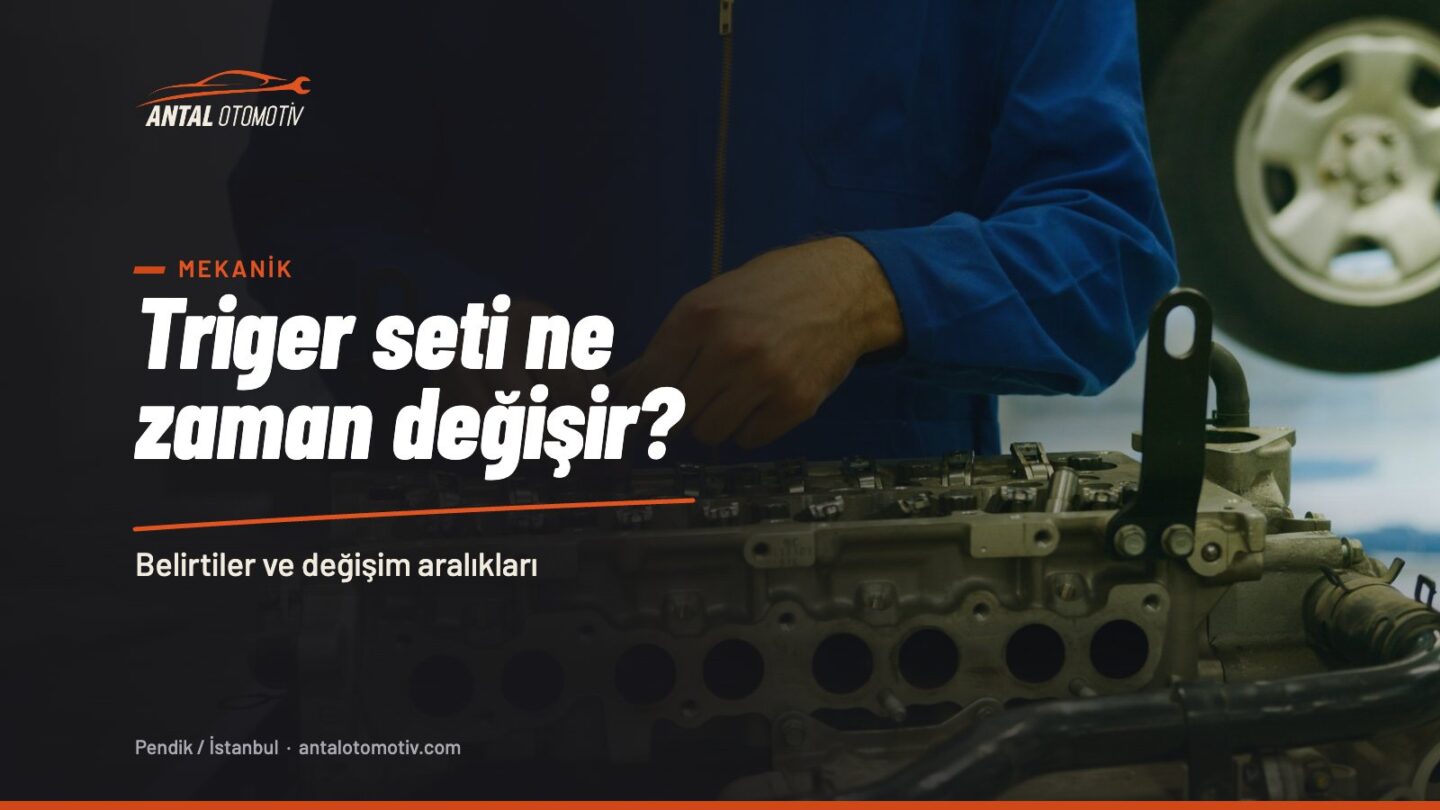 Triger seti değişimi sırasında motor bloğu üzerinde çalışan teknisyen