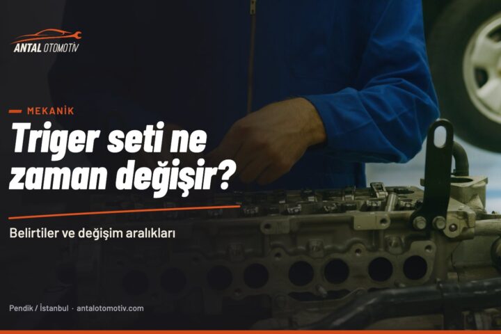 Triger seti değişimi sırasında motor bloğu üzerinde çalışan teknisyen